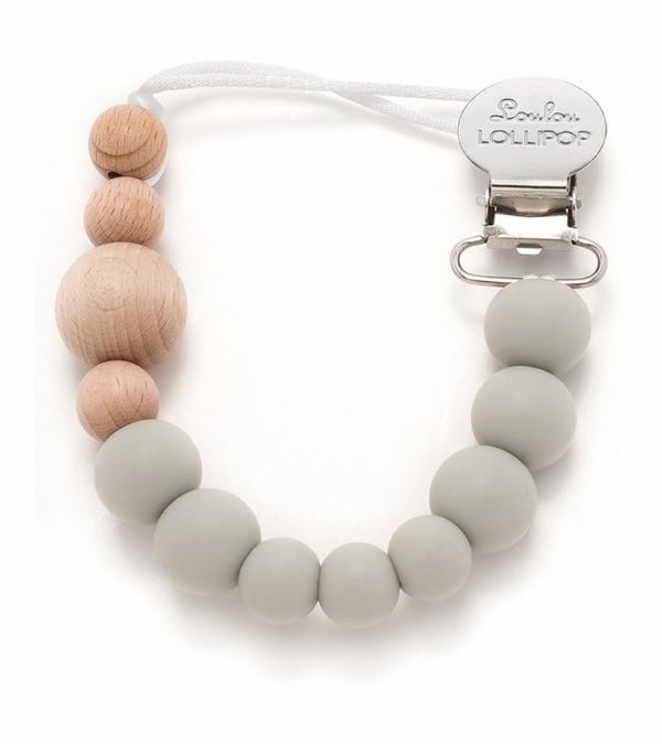 Color Block Silicone & Wood Pacifier Clip - Cool Gray