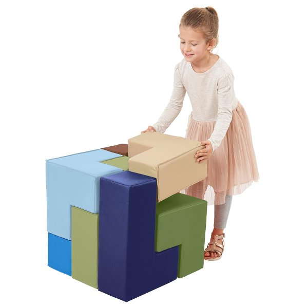 ECR4Kids SoftZone Brainy Building Blocks, Foam Puzzle, Earthtone, 7-Piece