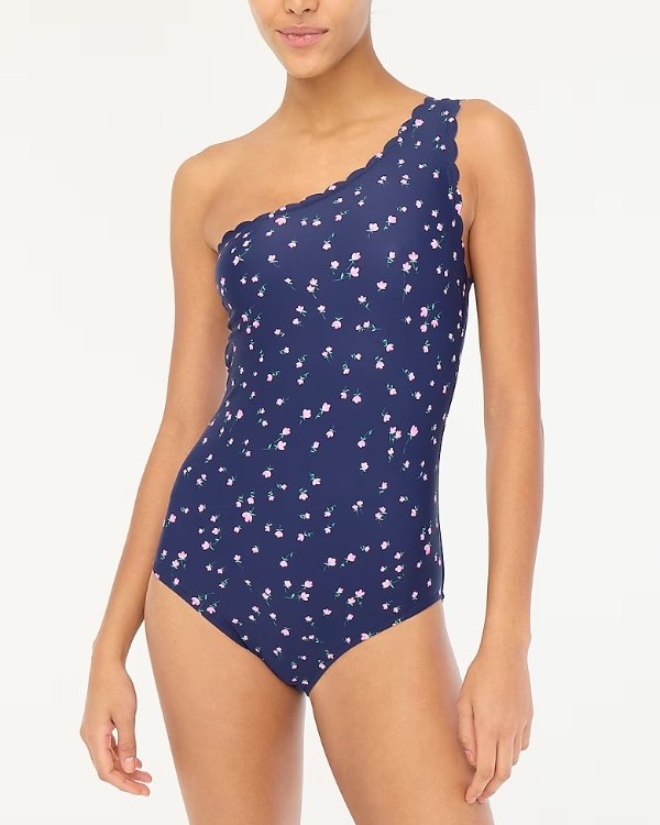 Scalloped one-shoulder one-piece swimsuit