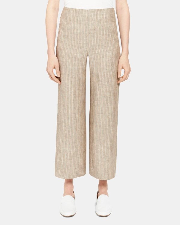 Clean Cropped Pant in Striped Linen