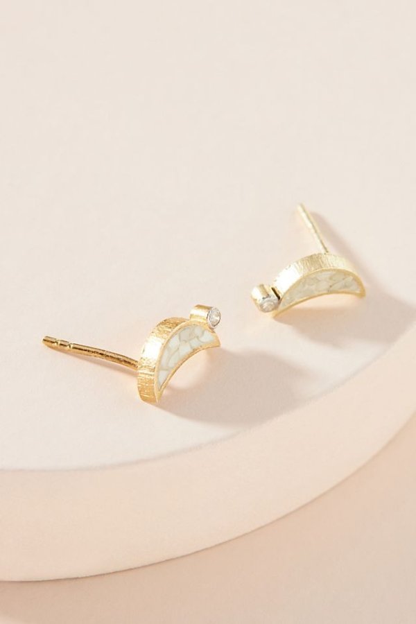 Deco Diamond Moon Post Earrings