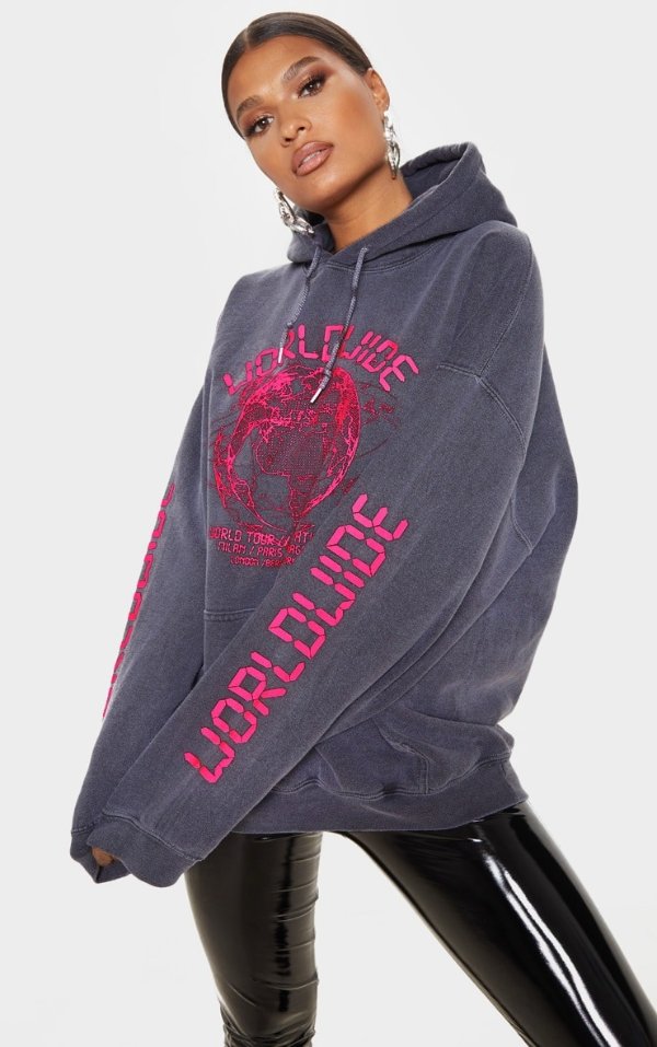 PRETTYLITTLETHING Purple Embroidered Graphic Hoodie