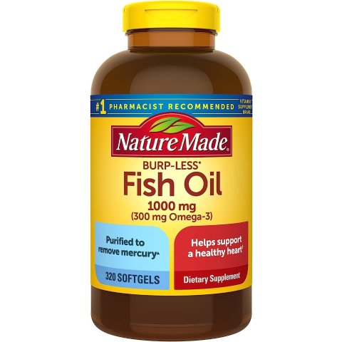 Burpless Fish Oil 1000 mg w. Omega-3 300 mg Softgels Mega Size 320 Ct