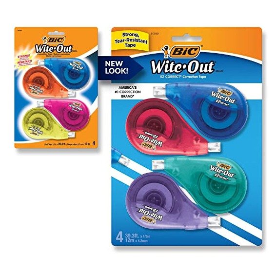 Wite-Out Brand EZ Correct Correction Tape, White, Fast, Clean & Easy To Use, Tear-Resistant Tape, 4-Count