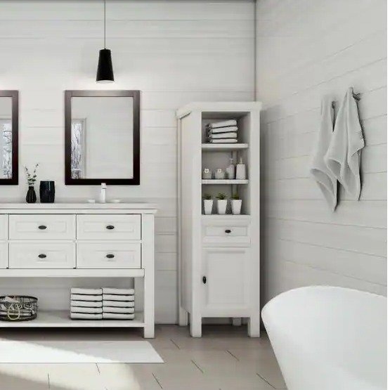 Austell 20 in. W x 60 in. H x 14 in. D Bathroom Linen Storage Cabinet in White