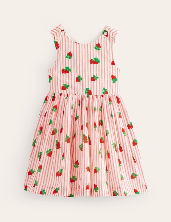 儿童草莓交叉露背裙