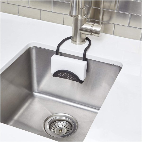 Umbra Sling Flexible Sponge Holder Kitchen Sink Accessory, Single-Sided, Black