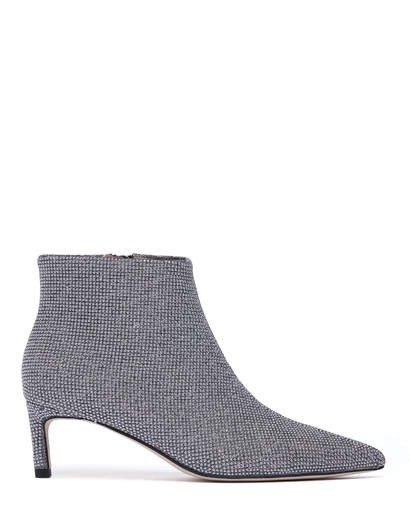 BERNARDA - POINTED ANKLE BOOTIES WITH STUDS GREY GLITTER FABRIC