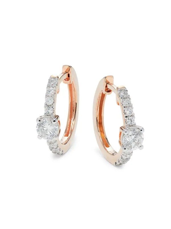 14K Rose Gold & 0.75 TCW Diamond Huggie Earrings
