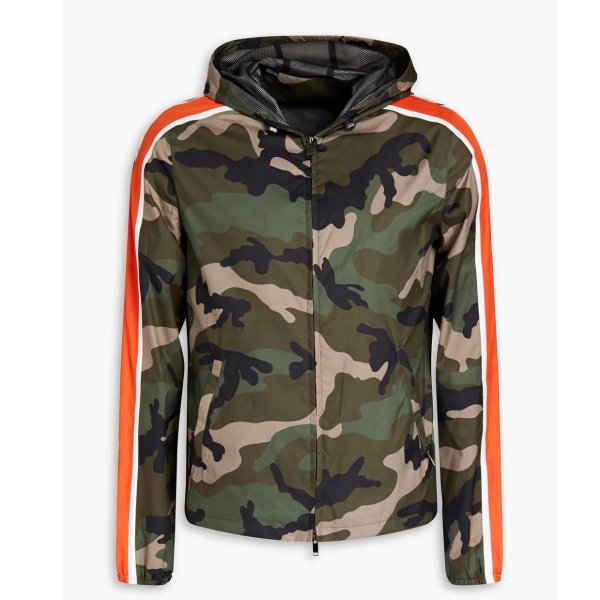 Camouflage-print shell hooded jacket