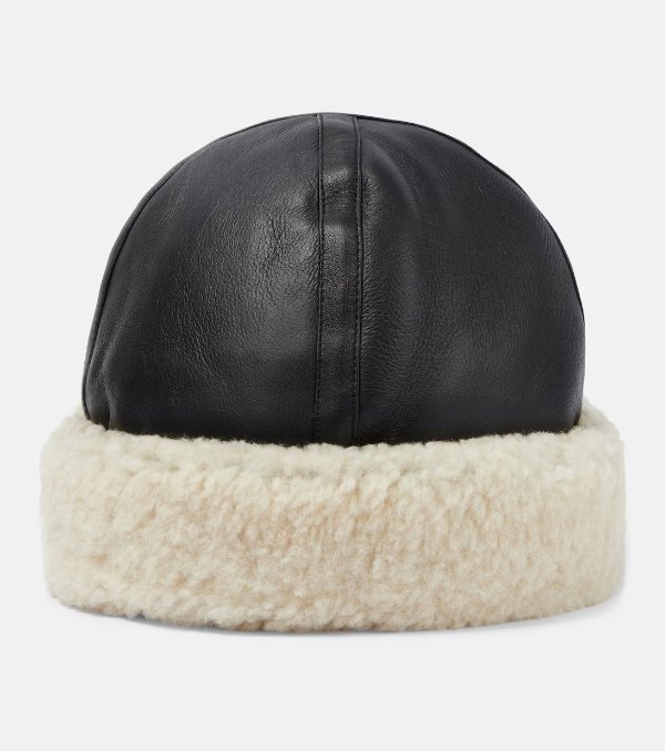 Leather and shearling hat