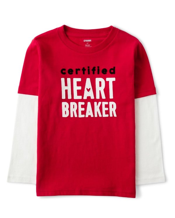 Boys Long Sleeve Embroidered 'Certified Heart Breaker' 2 In 1 Top - Valentine Cutie