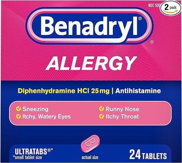 Ultratabs Antihistamine Allergy Relief Tablets, Diphenhydramine HCl 25mg, 24 ct (Pack of 2)