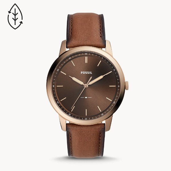 The Minimalist Three-Hand Medium Brown Eco Leather Watch