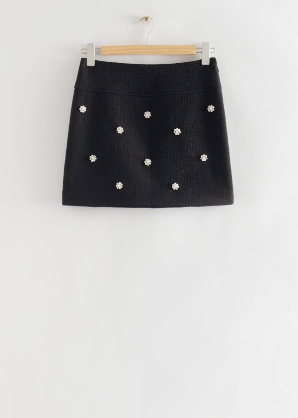 Embroidered Tweed Mini Skirt