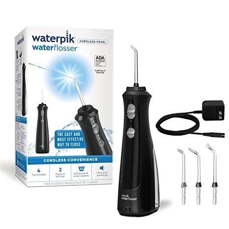 Cordless Pearl Water Flosser Rechargeable Portable Water Flosser for Teeth, Gums, Braces Care and Travel with 4 Flossing Tips, ADA Accepted, WF-13 Black