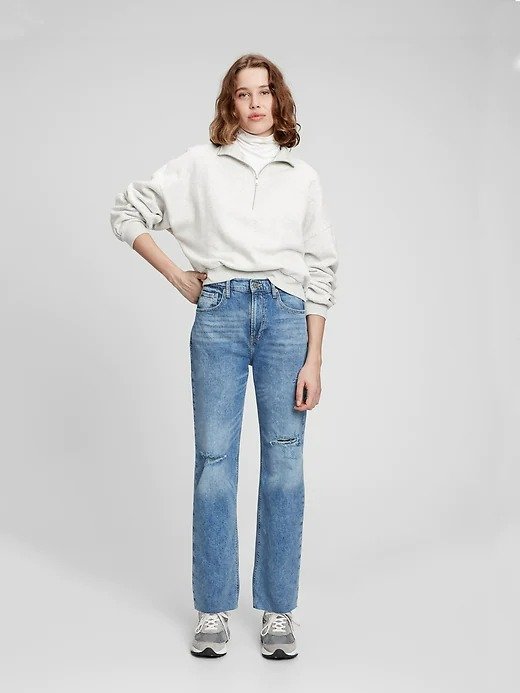 High Rise Distressed '90s Loose Jeans with Washwell