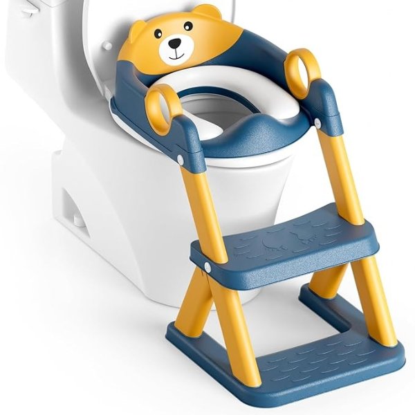 Potty Training Seat, Upgrade Toddler Toilet Seat for Kids Boys Girls, 2 in 1 Potty Training Toilet for Kids, Splash Guard Anti-Slip Pad Step Stool（Blueyellow）