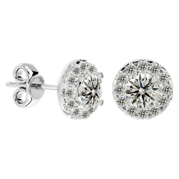 1 Carat Halo Diamond Stud Earrings In 14 Karat White Gold. Amazing New Style At A Fantastic Price!
