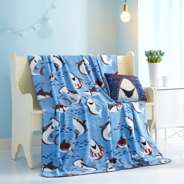 儿童鲨鱼图案 抱枕+毯子套装