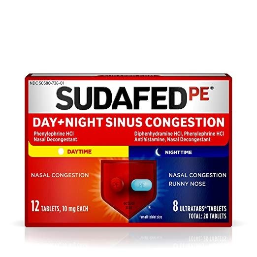 PE Day and Night Sinus Pressure and Congestion Tablets, 20 Count
