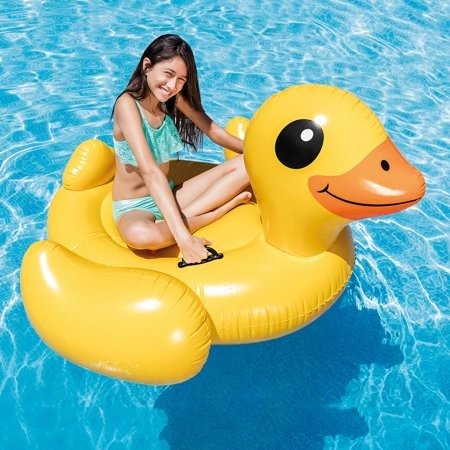 Inflatable Yellow Duck Ride-On Pool Float, 58" x 58" x 32"
