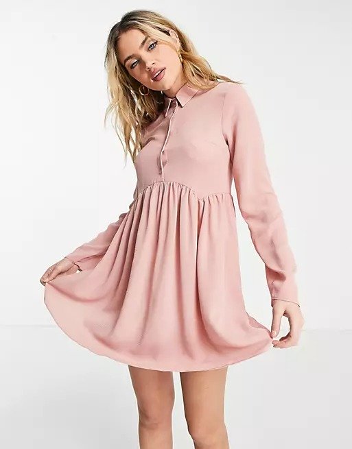 smock mini shirt dress in dusty pink