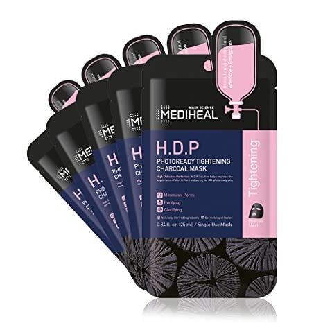 Official [Korea's No 1 Sheet Mask] - 5 Pack H.D.P Photoready Tightening Charcoal Mask / Charcoal Oil Absorbing Facial Mask, Pore Clearing & Soothing Effect with Natural Bamboo Sheet