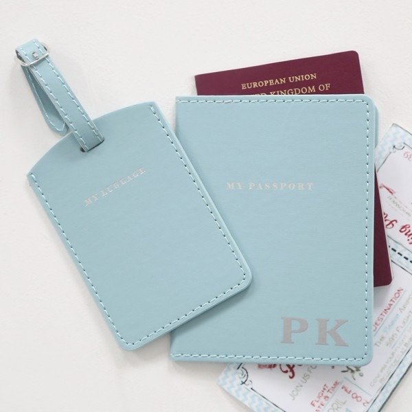 Personalized Passport Holder & Luggage Tag - Blue