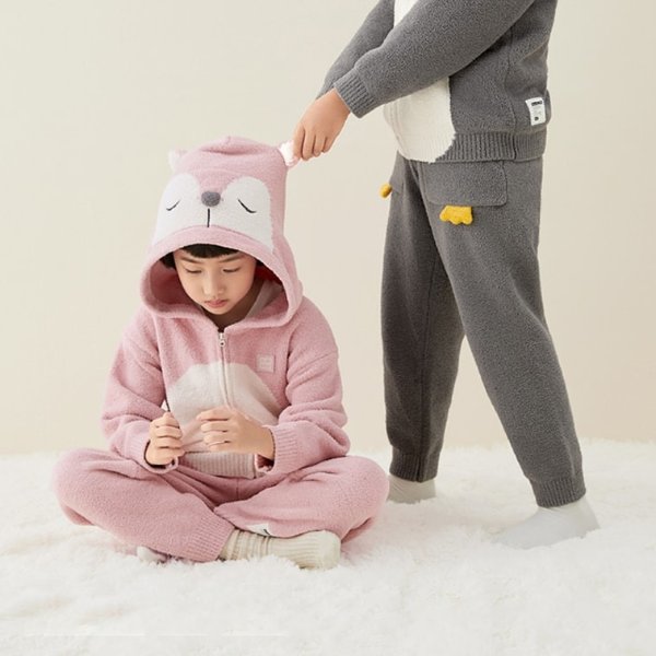 蕉内 520C 半边绒儿童睡衣套装家居服 睡衣睡裤两件套 茶粉色狐狸 130cm