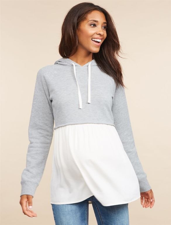 Long Sleeve Hooded Maternity Sweatshirt Twofer