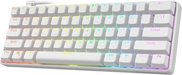 Punkston TH61 60% Mechanical Gaming Keyboard,RGB Backlit Wired Ultra-Compact Mini Mechanical Keyboard Full Keys Programmable White (Optical Red Switch)