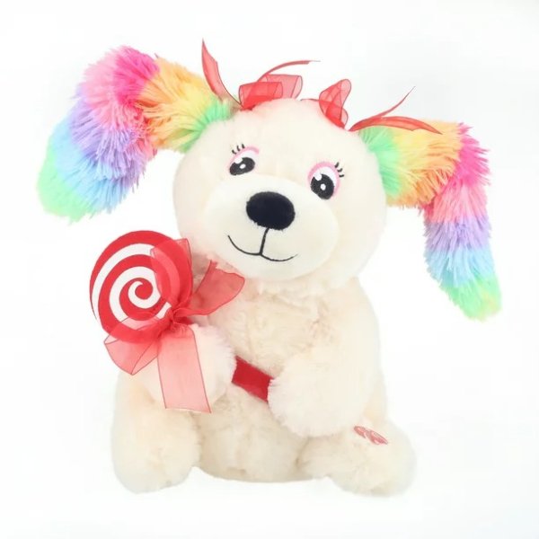 Holiday Time 9 inch Animated Puppy Plush Toy, Tan with Rainbow Ear