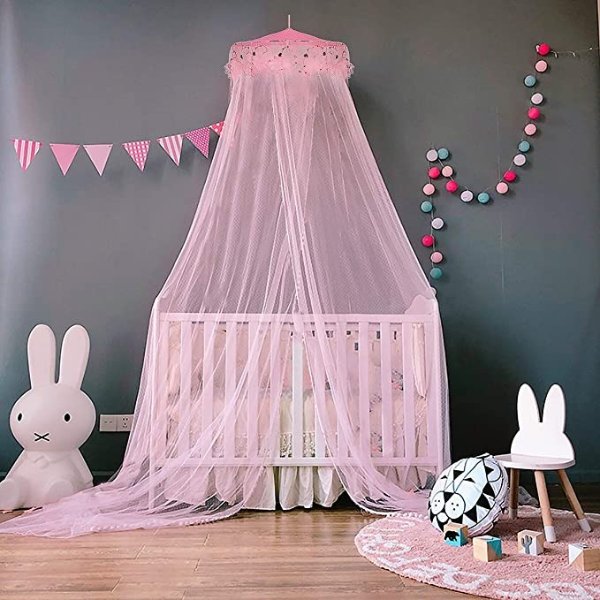 Bed Canopy Lace Mosquito Net for Baby, Kids, Adults, Round Lace Dome Princess Mosquito Net Tent Reading Nook Games House Easy Installation Hanging