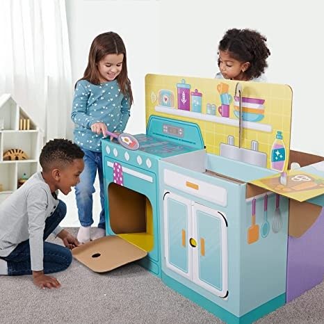 Nursery / Toddler Kitchen Playset – 2-in-1 Nursery and Kids Pretend Play Kitchen – StrongFold Cardboard by Pop2Play