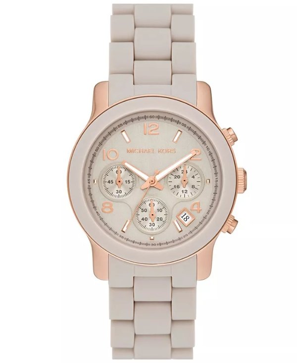 Women's Runway Quartz Chronograph Rose Gold-Tone Stainless Steel and Wheat Silicone Watch 38mm