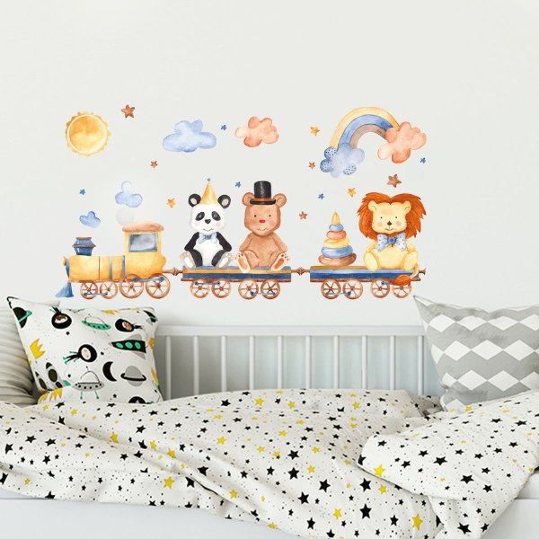 Cute Animal And Train Sticky Wall Decal