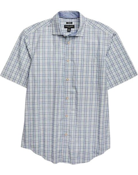 Pronto Uomo Blue Plaid Short Sleeve Sport Shirt - Men's Shirts | Men's Wearhouse