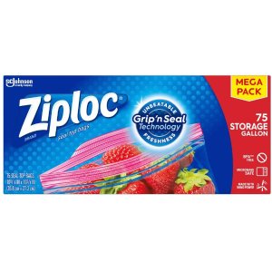 Ziploc 全新封口技术食物保鲜袋 大号加仑装 75个