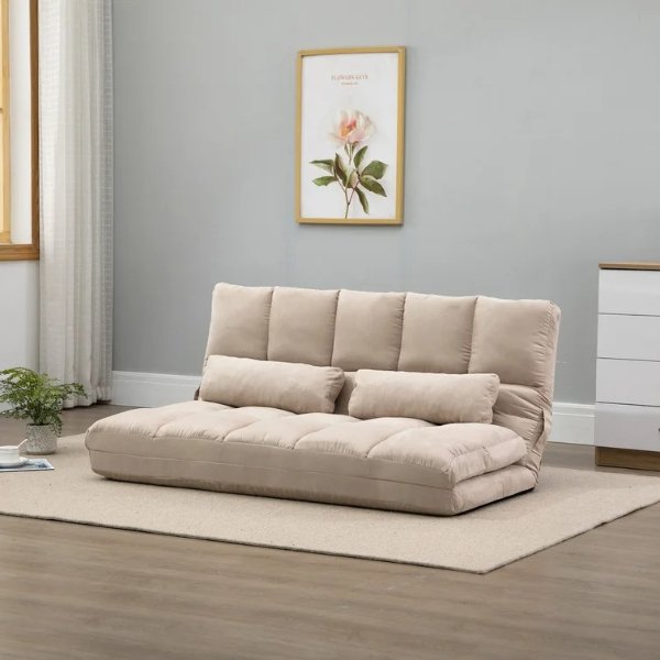 Kinta Full 51.25'' Leather Biscuit Back Convertible Sofa