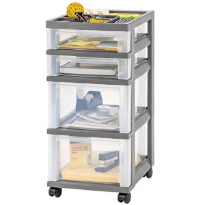 IRIS 4-Drawer Storage Cart with Organizer Top, Gray