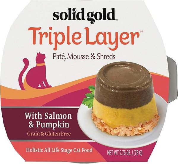 Grain Free Wet Cat Food Pate - Made with Real Salmon & Pumpkin - Triple Layers Canned Cat Food Mousse, Pate, and Shreds for Healthy Digestion, Weight Control, & Overall Immunity