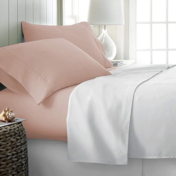 Linen 1000 Thread Count Best Bed Sheets 100% Egyptian Cotton Sheets Set - Blush Long-Staple Cotton King Sheet for Bed, Fits Mattress Upto 18'' Deep Pocket, Soft & Silky Sateen Weave Sheets