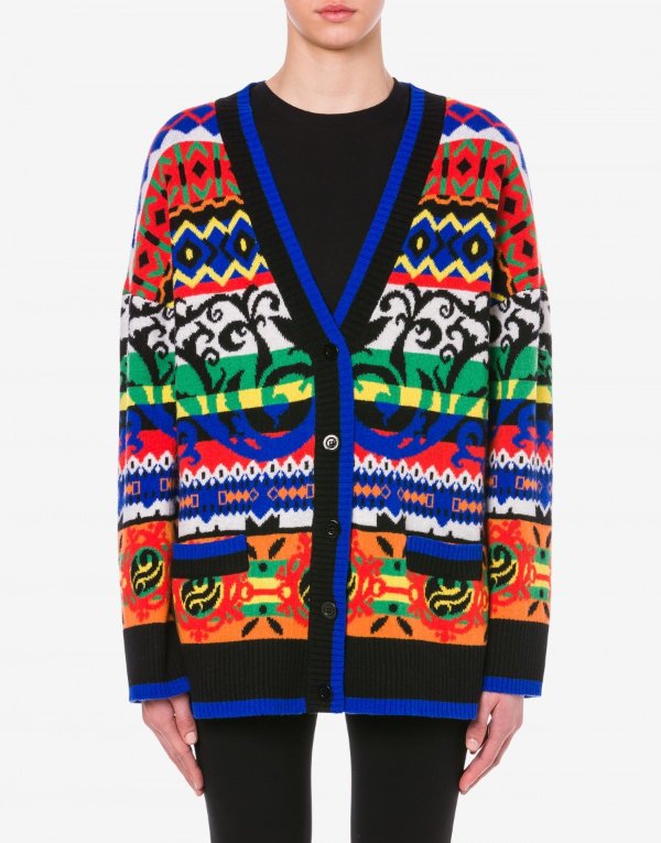 Lambswool cardigan Macro Argyle - Sweaters - Clothing - Women - Moschino | Moschino Official Online Shop