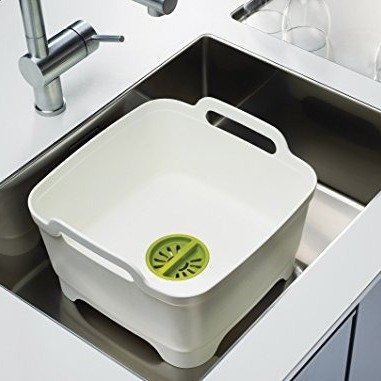 85055 Wash & Drain Wash Basin Dishpan with Draining Plug Carry Handles 12.4-in x 12.2-in x 7.5-in, White