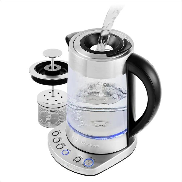 7.2-Cup Silver Variable Temperature Glass Electric Kettle with ProntoFill Technology - Fill Up with the Lid On