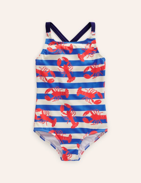 Cross-back Printed SwimsuitPink Lobster