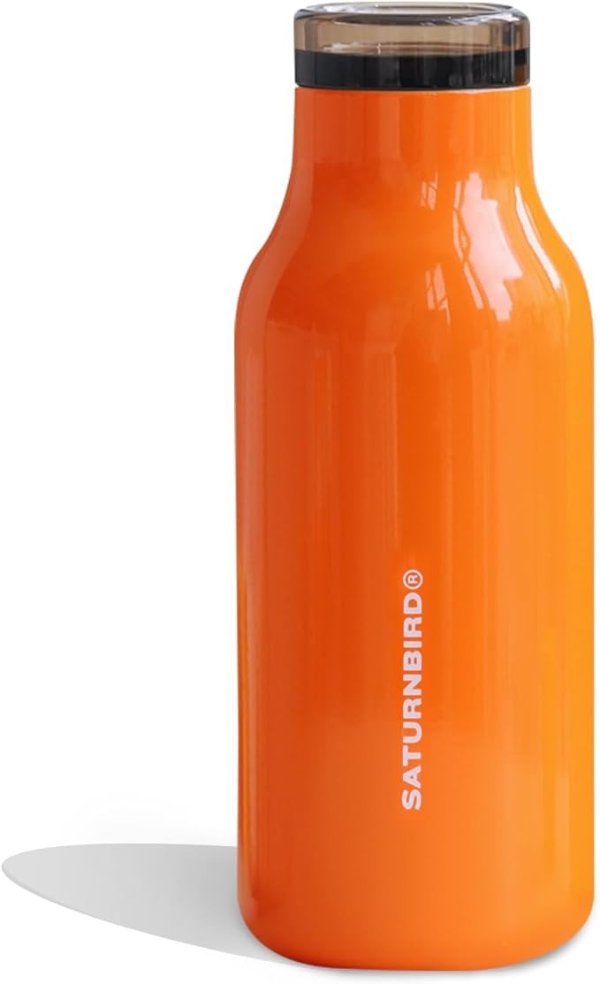 SATURNBIRD 15 oz Water Bottle Coffee Tumbler, Orange, Double-Wall Vacuum Insulated Stainless Steel Thermos, 360 Degree Leak Proof