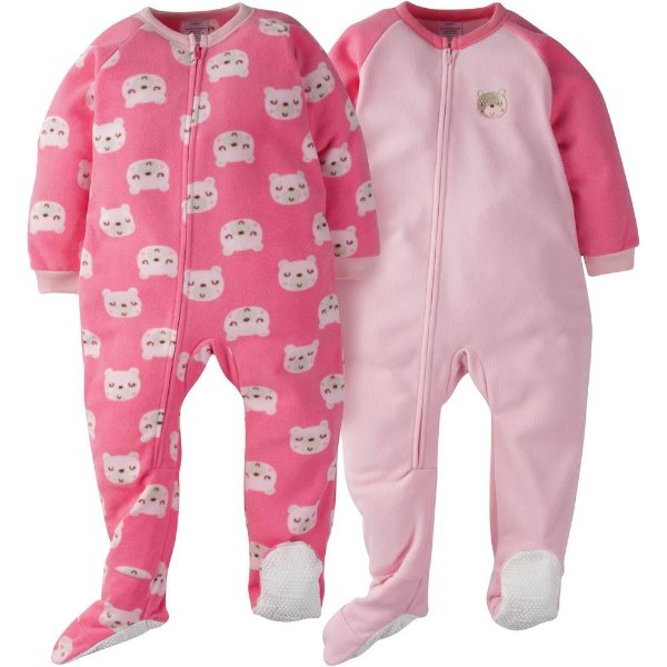 2-Pack Toddler Girl Pink Bear Blanket Sleepers