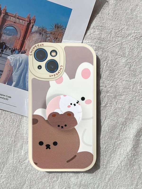 Cartoon Graphic Phone Case With Stand-Out Phone Grip